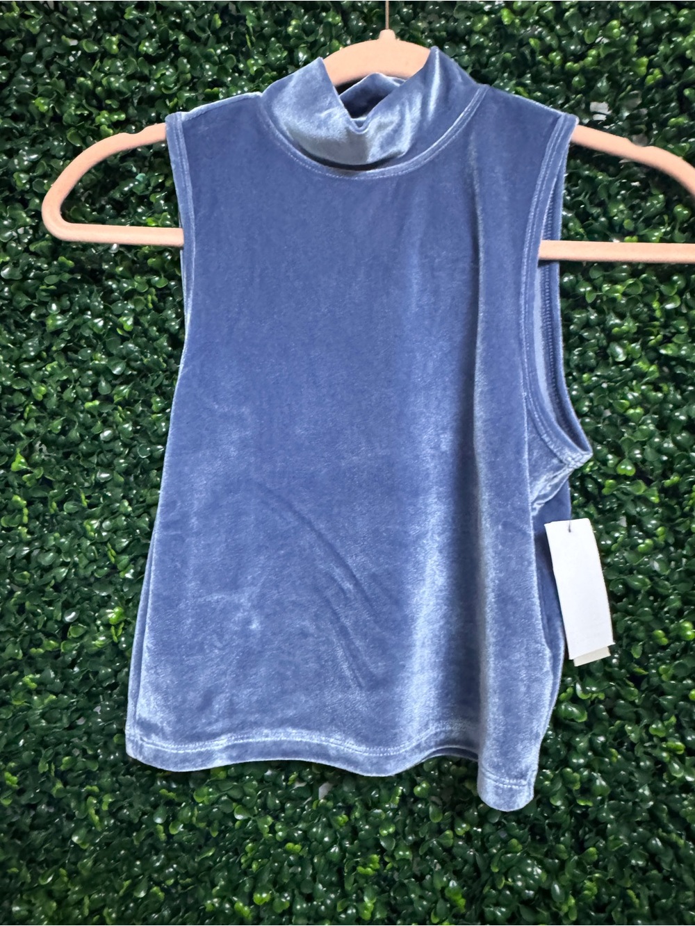 bp Velvet Sleeveless Mock Neck Tank - Blue